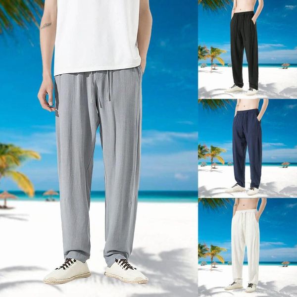 Pantaloni da uomo drappeggiati in lino alla moda, casual, sottili e oversize, retrò, lunghi, color lavanda, da uomo, pantaloni chino elasticizzati M