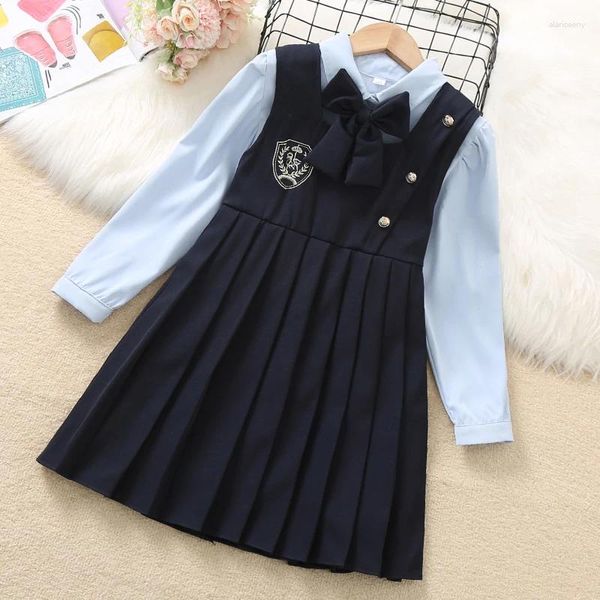 Vestidos para meninas, uniforme escolar, roupas para crianças, estilo preppy, camisa de outono, 2 peças, trajes para crianças de 6, 8, 10, 12 anos