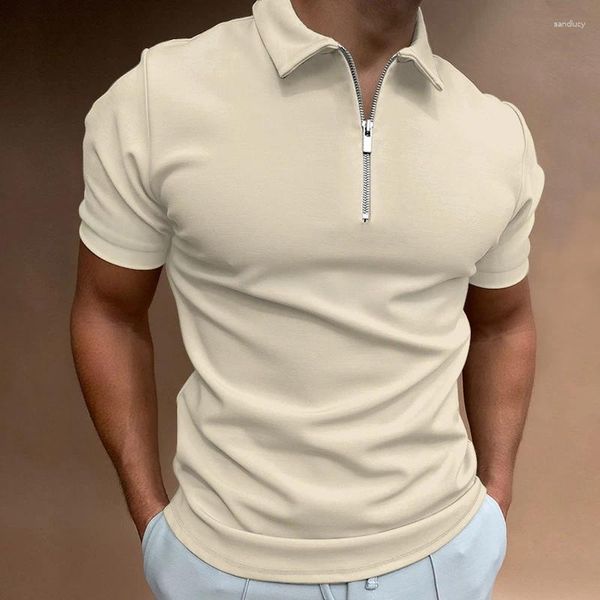 Polos masculinos com impressão em cores puras camisa polo para homens havaianos com estampa 3D com zíper manga curta verão