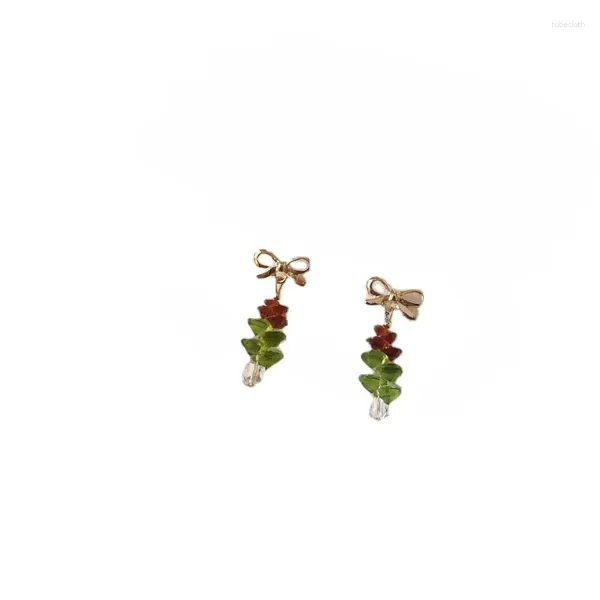 Brincos pendurados requintados árvore de Natal retrô cristal estilo arco menina versátil clipe de orelha