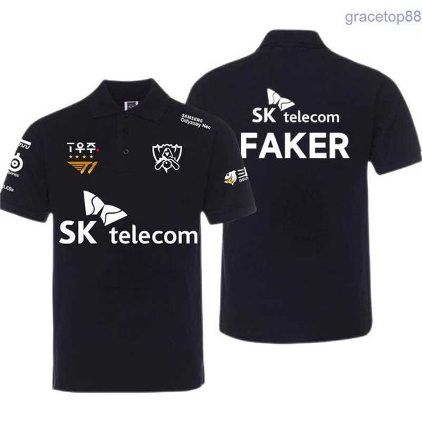 N4jm Polos masculinos de quatro estrelas Coronation Skt T1 Team com estampa 3D camisas polo de manga curta para roupas masculinas Lol Club Faker Keria Zeus camisa polo