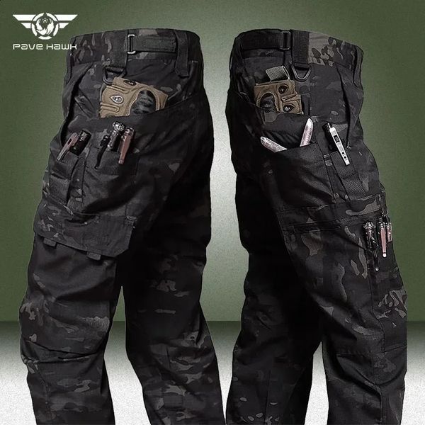 Calça tática camuflada masculina, calça militar à prova d'água ripstop swat de combate ao ar livre multi-bolso resistente ao desgaste calça cargo do exército 240124