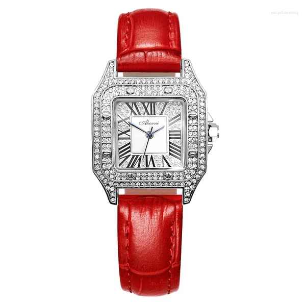 Armbanduhren, hochwertige Luxus-Business-Damenuhr, kreatives Design, Diamant-Zifferblatt, Lederarmband, multifunktionaler Quarz