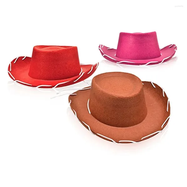 Berets Chapéu de Cowboy Vermelho Cool Western Feltro Marrom Ajustável para Halloween Role-Play Festivais Tema Trajes de Festa Meninos Meninas