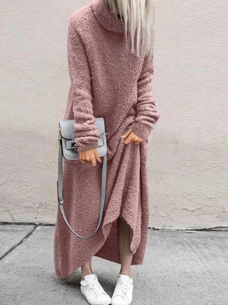 Casual Dresses ZANZEA Herbst Frauen Rollkragen Langarm Sweatshirt Sommerkleid Robe Femme Mode Plüsch Flauschigen Kleid Solide Lose Vestidos