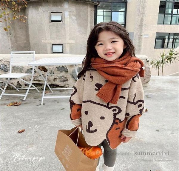 Moda bambini cartone animato orso maglione pullover ragazzi colletto tondo manica lunga maglione lavorato a maglia ragazze abbigliamento 2022 bambini primaverili irregu8429953