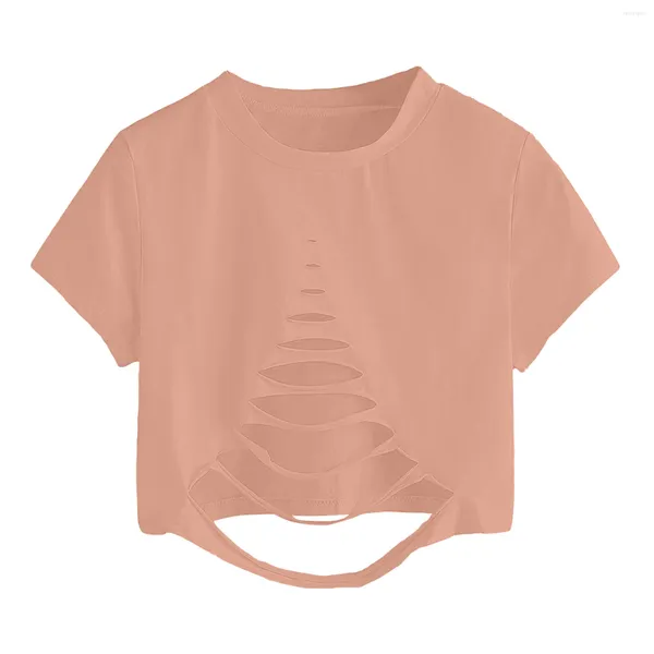 Canottiere da donna Camicia tinta unita Camicetta da donna Camicetta rosa ritagliata Manica corta Camisas da donna Camicie sexy femminili Canotta sportiva Y2k