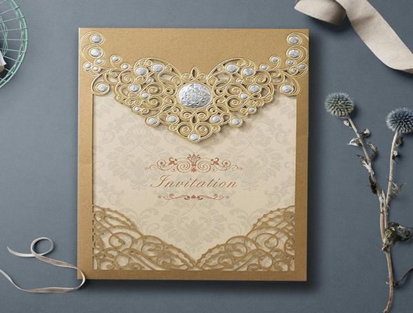 2022 convites de casamento ouro corte a laser cartões de convite chá de noiva noivado aniversário graduação suprimentos para festas de negócios 2570164