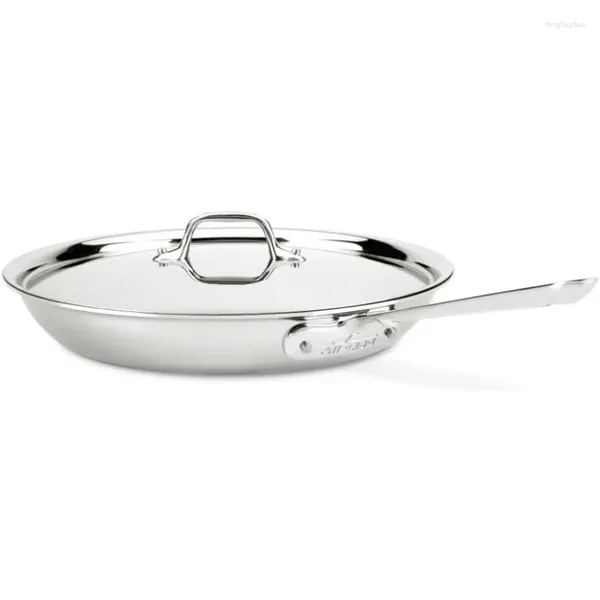 Panelas All-Clad D3 3-Ply Aço Inoxidável Fry Pan 12 Polegada Forno de Indução Broiler Seguro 500F Tampa 350F Panelas e Panelas Prata