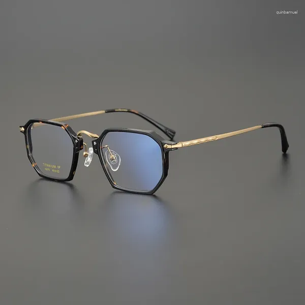 Sonnenbrille Rahmen Licht Luxus Polygon Gläser Gold Titan Frauen Rezept Brillen Männer Mode Business Klassische Brillen mit Fall