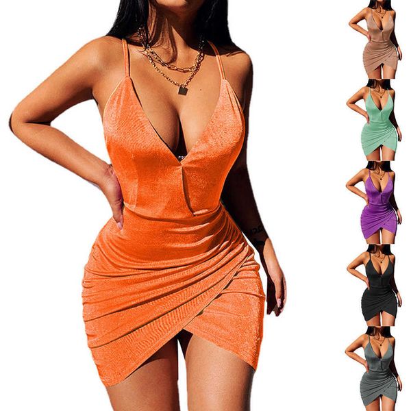 Urban Sexy Kleider Frühling Sommer Neue Damen Sexy Kreuz Plissee Sling Rückenfrei V-Ausschnitt Kleid mit hoher Taille