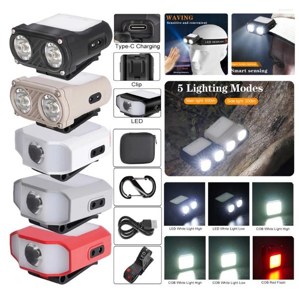 Scheinwerfer Mini COB LED Sensor Scheinwerfer Taschenlampe 5 Beleuchtung Modi Kappe Clip Auf Licht Kopf Laterne Scheinwerfer Für Outdoor Camping lampe