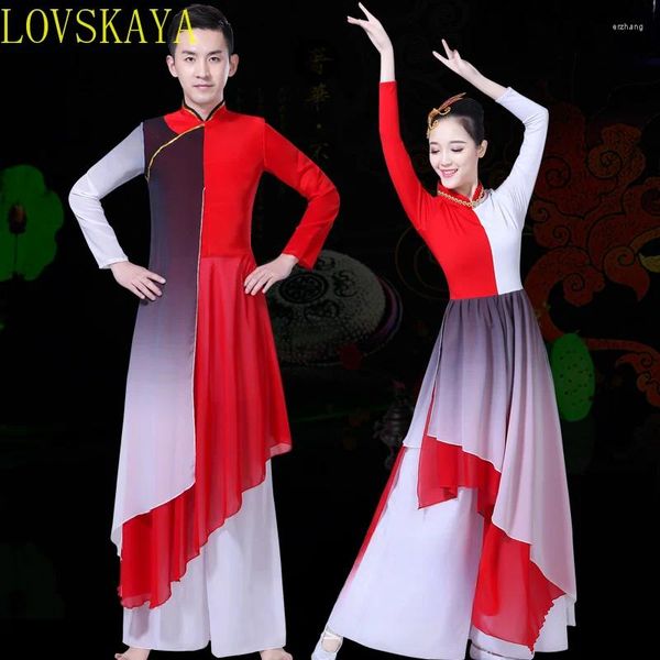 Bühnenkleidung Ethnisches klassisches Kostüm Eleganter chinesischer Feng Shui-Tintenfächertanz Square Yangge für Männer und Frauen