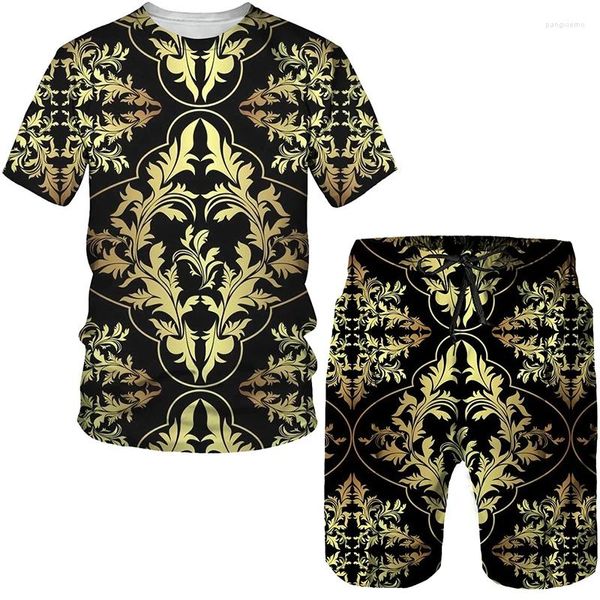 Tracksuits masculinos camisetas / shorts / ternos casuais homens mulheres streetwear roupas moda luxo cadeia 3d impressão 2 peça conjunto verão tropical série