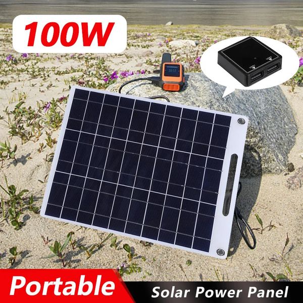 Piastra solare da 100 W Pannello solare impermeabile da 5 V Caricabatteria solare portatile doppio USB Celle solari da campeggio esterne Ricarica 240124