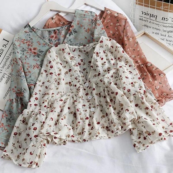 Frauen Blusen Chiffon Floral Für WomenSoft Retro Chic Damen Shirts Temperament Frische Trendy Ulzzang Taste Femme Kleidung