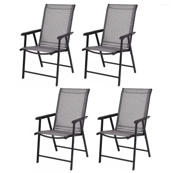 Mobília de acampamento Costway conjunto de 4 cadeiras dobráveis para pátio ao ar livre deck de acampamento jardim piscina praia com apoio de braço