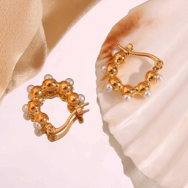 Orecchini Mini Orecchini a cerchio con perle Orecchini in acciaio inossidabile impermeabili ipoallergenici Gioielli vintage Orecchini da donna placcati in oro 230831