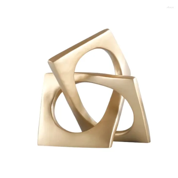 Estatuetas decorativas abstrata geométrica distorção ornamento artesanato decoração de mesa colar quadrado dourado arte estátua sala decoração estética