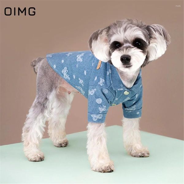 Vestuário para cães OIMG Moda Cães Pequenos Denim Camisas Primavera Filhote de Cachorro Roupas Bonito Dos Desenhos Animados Roupas para Animais de Estimação Festa Gato Camisetas Roupas Bonitos