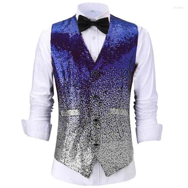 Coletes masculinos moda colete mudando cor prata brilhante lantejoulas terno colete para festa weddin nightclub