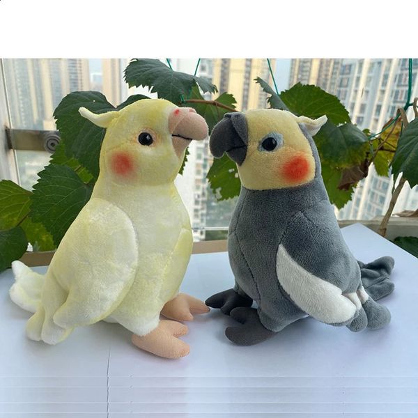 Simulação macio mini tamanho realista cinza cockatiel brinquedos de pelúcia vida real macio amarelo papagaio pássaros animais de pelúcia brinquedo bonecas presentes 240118