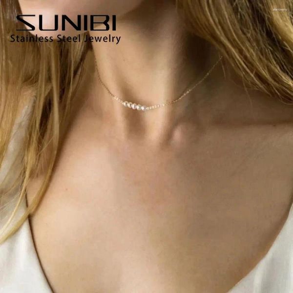 Anhänger Halsketten SUNIBI Minimalismus Edelstahl Halskette Für Frauen Mädchen Multi Layered Kristall Choker Set Geschenk Trendy Schmuck