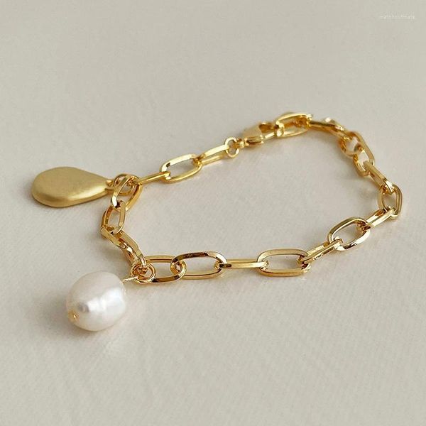 Braccialetti a maglie WTLTC Goccia singola Perla d'acqua dolce Moneta Waterdrop per donna Catene a disco minuscole Bracciale a strati con ciondoli