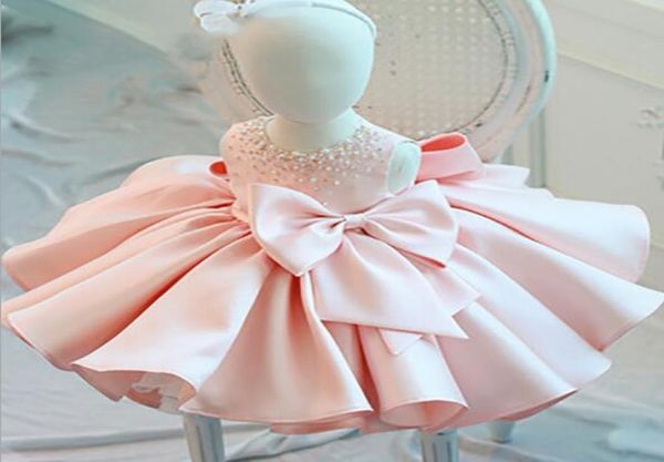 Nova moda frisada arco vestido da menina do bebê princesa fofo tule roupas infantis meninas batismo primeiro aniversário vestido 6098232