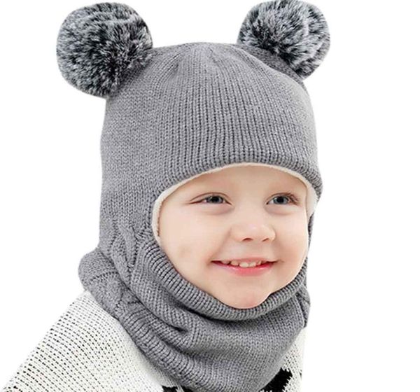 детские дизайнерские шапки Детские зимние шапки с ушками для девочек и мальчиков Детские теплые шапки с шарфом Детский чепчик Вязаная милая шапка для девочки9522805