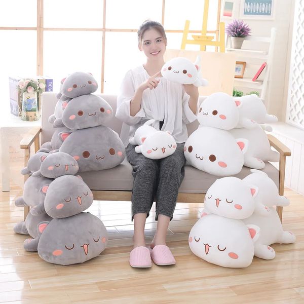 35-65 Kawaii deitado gato brinquedos de pelúcia recheado bonito gato boneca adorável animal travesseiro macio dos desenhos animados brinquedos para crianças meninas presente de natal 240122