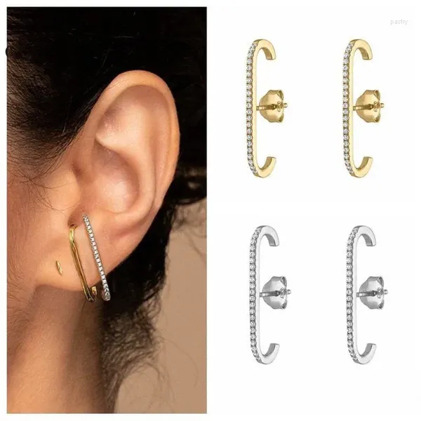 Ohrstecker Europäischer und amerikanischer minimalistischer einreihiger Kristallzirkon für Frauen geometrischer E-Form-Vintage-Schmuck