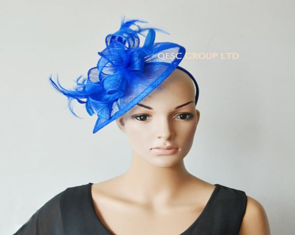 Chapéu fascinator Sinamay azul royal para casamento kentucky derby ascot races5402042