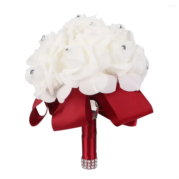 Fiori decorativi vino rosso artificiale fiore finto bouquet da sposa strass festa di nozze decorazione floreale domestica