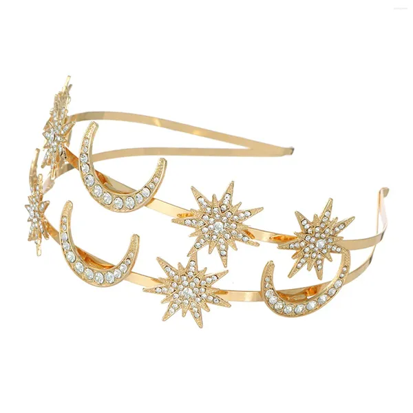Haarspangen, Stern- und Mond-Stirnband, doppellagiges Haarband, handgefertigt, Hochzeitskrone, Party-Zubehör, Braut-Kopfschmuck