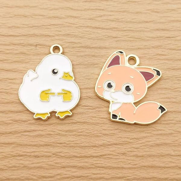 Encantos 10 pçs bonito pato esquilo charme para fazer jóias suprimentos animal esmalte colar pingente chaveiro telefone diy artesanato acessórios