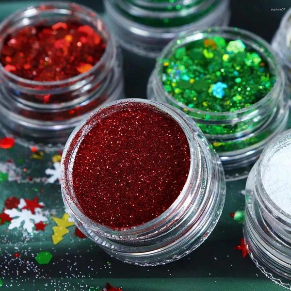 Decorazioni per nail art Set glitter festivi con fiocchi di neve per principianti 6 bottiglie di polvere flash con paillettes natalizie per un facile stordimento