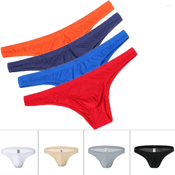 Cuecas masculinas triangulares calcinhas de seda de gelo nylon para homens biquíni cintura baixa lingerie masculina que acentua protuberância