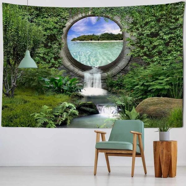 Tapeçarias Paisagem Cachoeira 3D Impressão Tapeçaria Vista Mar Parede Pendurado Boho Hippie Mandala Art Decor Quarto Sofá Cobertor