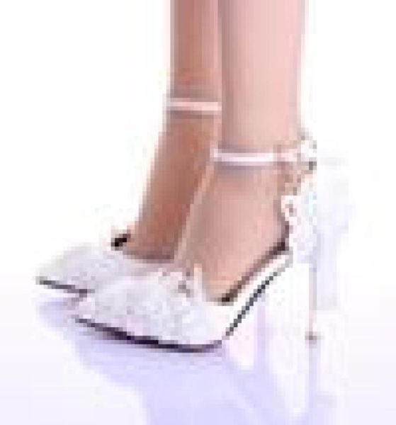 New White beautiful Vogue Wedding Shoes lace Pearl Beads 9CM High Heels Wedding Bridal Shoes Stiletto Heel Bridal Accessories Pump4454746