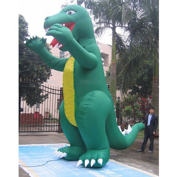 Atacado divertido 4mh inflável dinossauro verde escuro mascote dos desenhos animados para festa ao ar livre evento exposição/publicidade feita na china