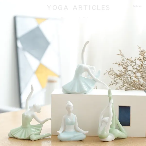 Estatuetas decorativas figura abstrata arte cerâmica yoga poses estatueta porcelana senhora estátua casa estudo estúdio decoração mesa ornamento escultura