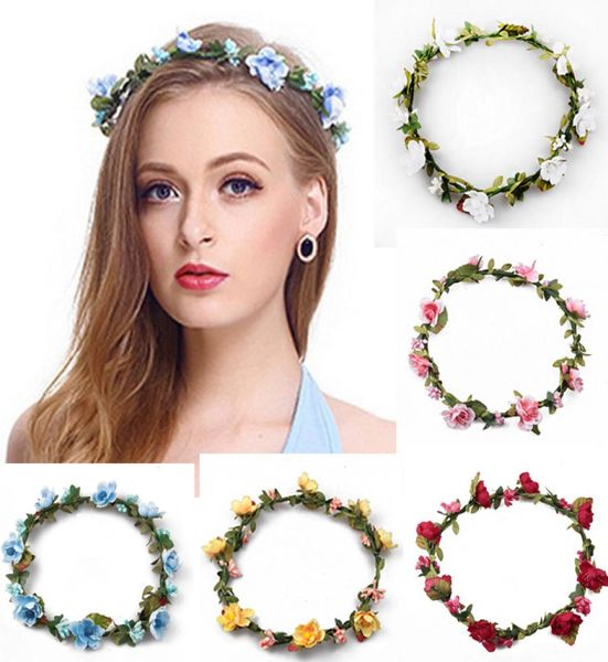 Günstige böhmische Terylene Blumenstirnband Girlande Krone Festival Hochzeit Braut Brautjungfer Haarkranz BOHO Blumenkopfschmuck He2621747