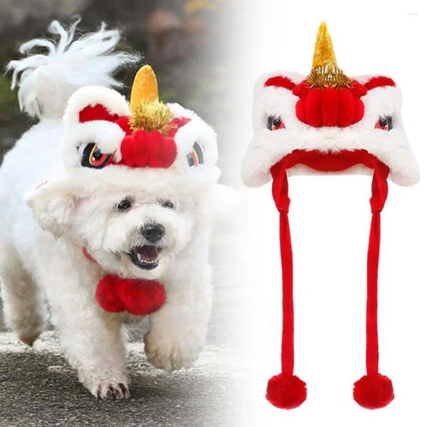 Abbigliamento per cani Stile cinese Gatti Cani Costume per festa Festa Anno caldo Pet Fodera danza del leone Cappello in morbido pile carino P6T8