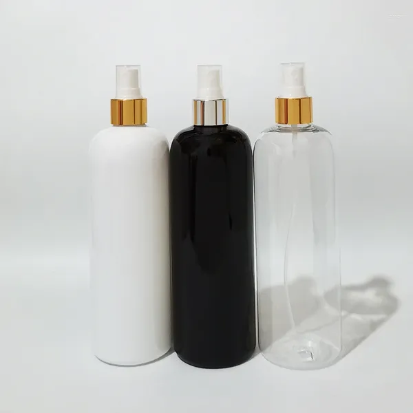 Aufbewahrungsflaschen 15 Stück 500 ml leere Make-up-Einstellung Sprühpumpe Plastikflasche mit goldenem Aluminiumkragen 500 cc Parfüm-Kosmetik-PET-Behälter