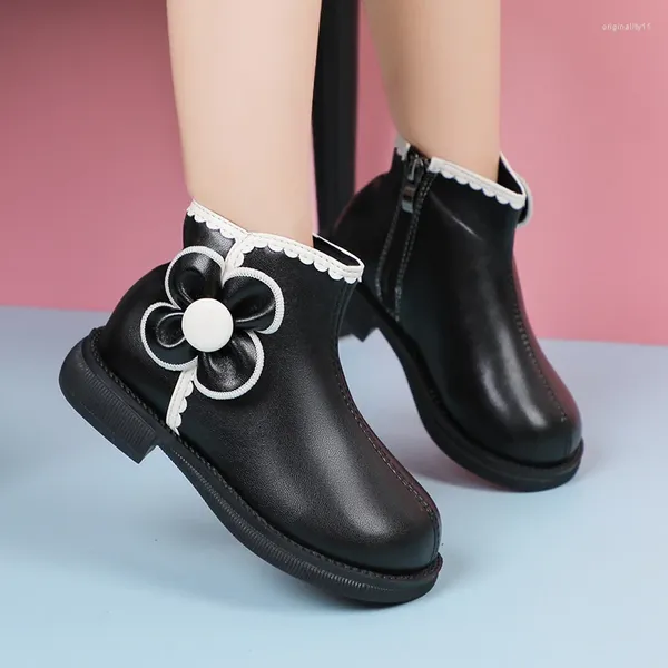 Botas meninas curto lado zíper flores bonito crianças moda sapatos casuais elegante versátil renda estilo coreano crianças sapato