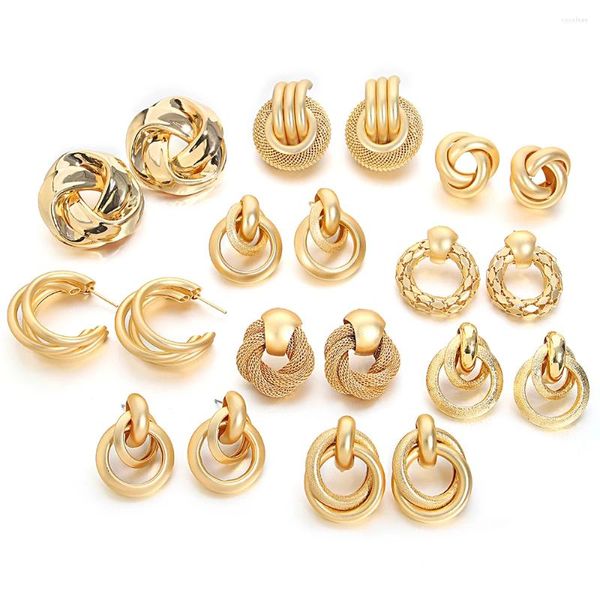 Orecchini pendenti AENSOA Multipli retrò vintage color oro piccolo cerchio twist geometrico con perno in metallo per le donne regalo di gioielli coreani di moda