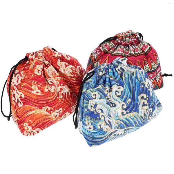 Louça 3 Pcs Cordão Almoço Bolsa Bento Saco Titular Estilo Japonês Lancheira Sacos De Armazenamento Conveniência Portátil