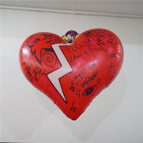 5mH (16,5 pés) com ventilador atacado pendurado balão inflável vermelho coração com luz de tira LED para decoração de publicidade decoração de teto de festa de música