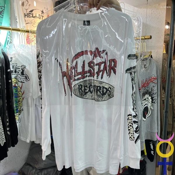 Erkek Tişörtleri 2024 Hellstar T-Shirt Klasik Alev Mektubu Logo Baskı Yüksek Kaliteli Uzun Kollu Gömlek Erkek Kadınlar